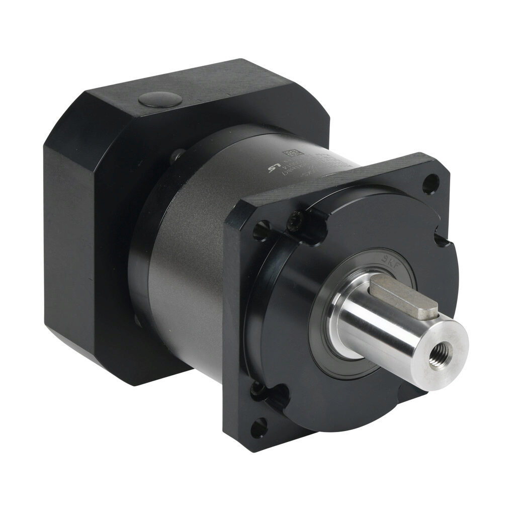 96200459 - LS Electric high-precision planetary gearbox, 5:1 ratio, inline, 32mm diameter output shaft, nominal output torque 332 N-m (2939 lb-in), 1-stage, 115mm frame. For use with APM-FE series 1.6 kW motors.