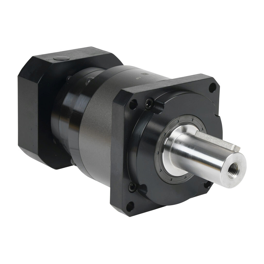 96200479 - LS Electric high-precision planetary gearbox, 20:1 ratio, inline, 40mm diameter output shaft, nominal output torque 295 N-m (2611 lb-in), 2-stage, 142mm frame. For use with APM-FE series 1.6 kW motors.
