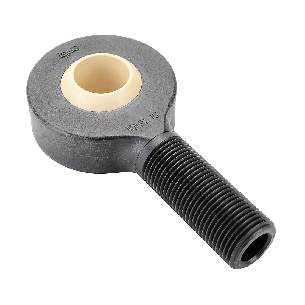 A-KARI-16 - igus igubal K series rod end mounted spherical bearing, type L280 polymer, 1in inside diameter, 1.375in width, igumid G polymer housing, self-aligning, 1-12 UNF male.