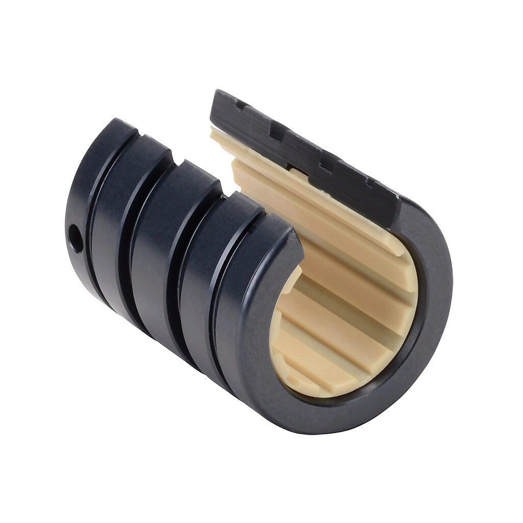 A-OJUI-01-12 - igus drylin R series open plain bearing, type J polymer, 3/4in inside diameter, 1-5/8in overall length, anodized aluminum housing, fixed.