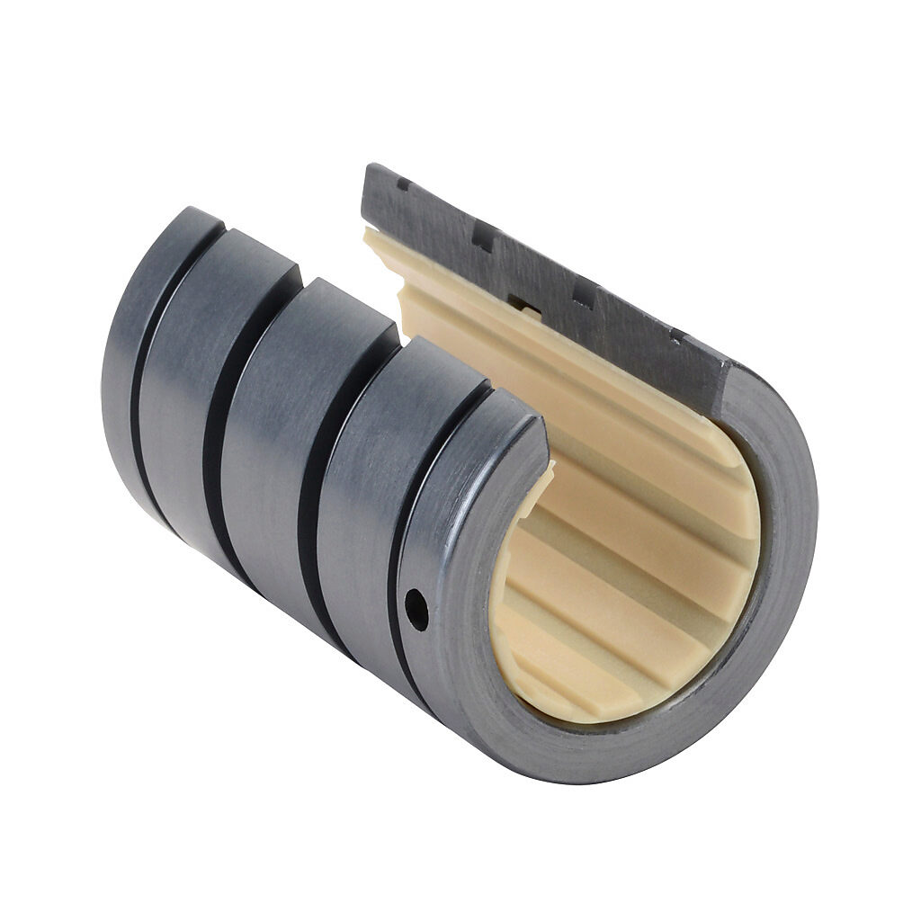 A-OJUI-01-16 - igus drylin R series open plain bearing, type J polymer, 1in inside diameter, 2-1/4in overall length, anodized aluminum housing, fixed.