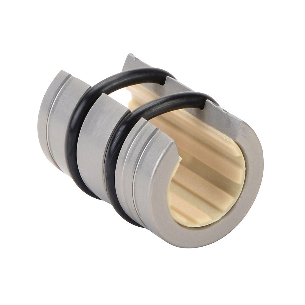 A-OJUI-03-08 - igus drylin R series open plain bearing, type J polymer, 1/2in inside diameter, 1-1/4in overall length, anodized aluminum housing, self-aligning.