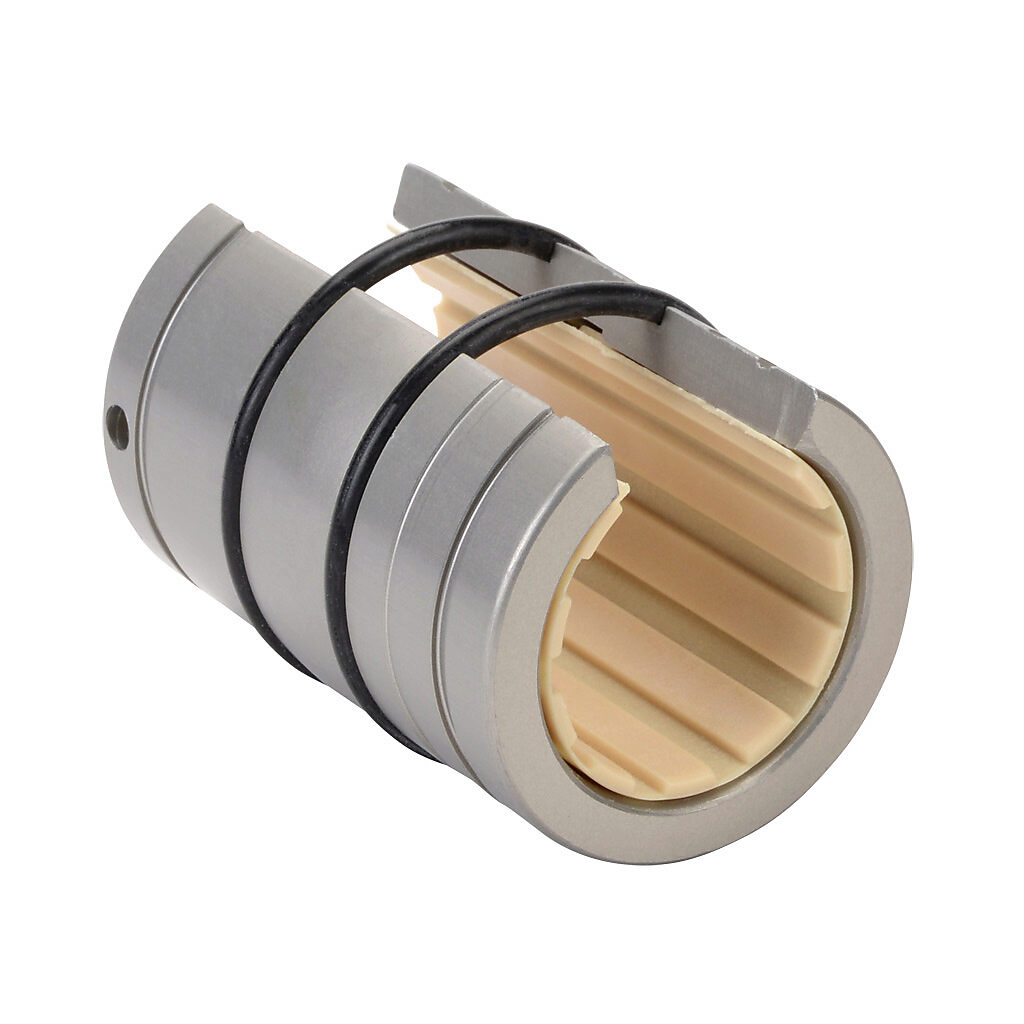 A-OJUI-03-16 - igus drylin R series open plain bearing, type J polymer, 1in inside diameter, 2-1/4in overall length, anodized aluminum housing, self-aligning.