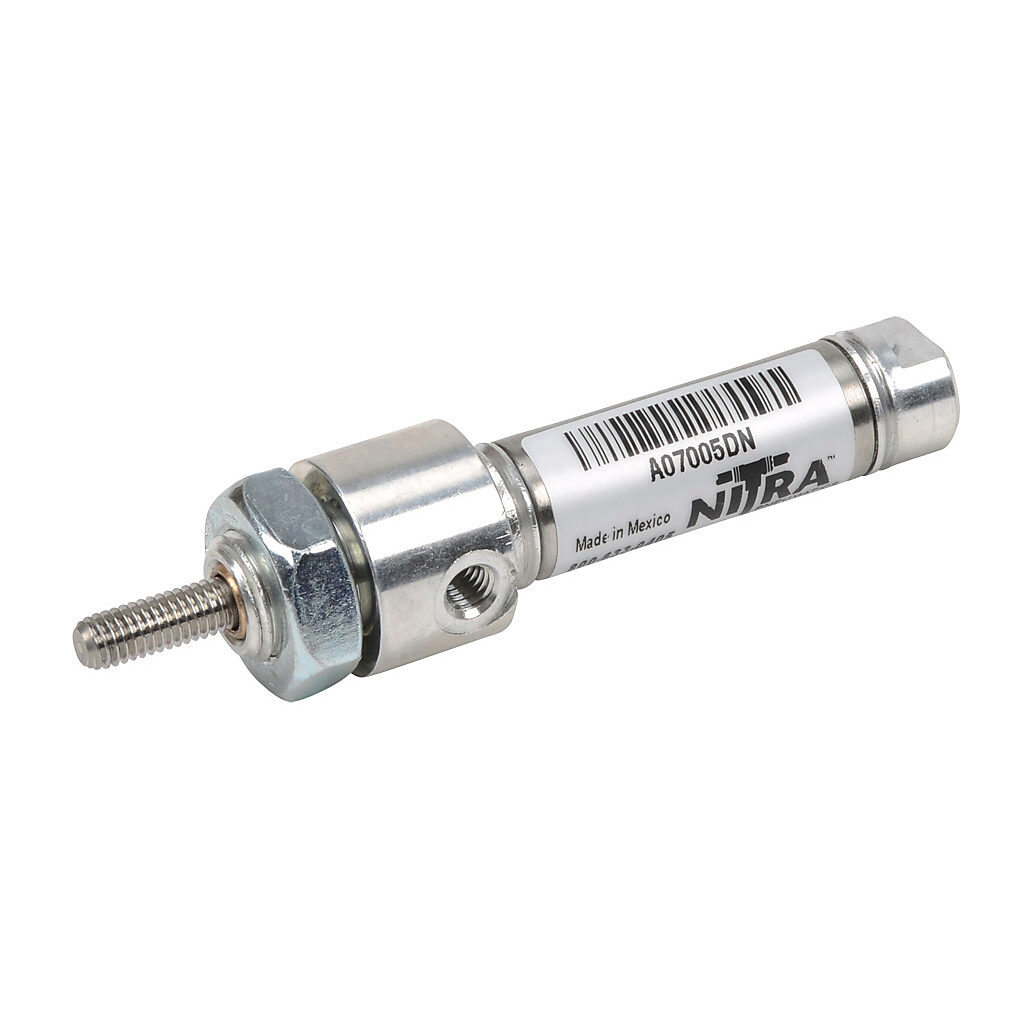 A07005DN - NITRA pneumatic cylinder, non-repairable, 7/16in bore, 3/16in rod diameter, 1/2in stroke, double acting, front nose mount.