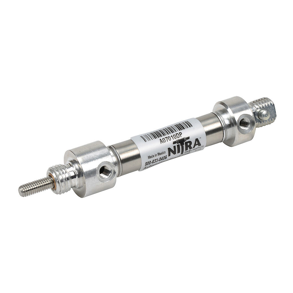 A07010DP - NITRA pneumatic cylinder, non-repairable, 7/16in bore, 3/16in rod diameter, 1in stroke, double acting, rear pivot mount.