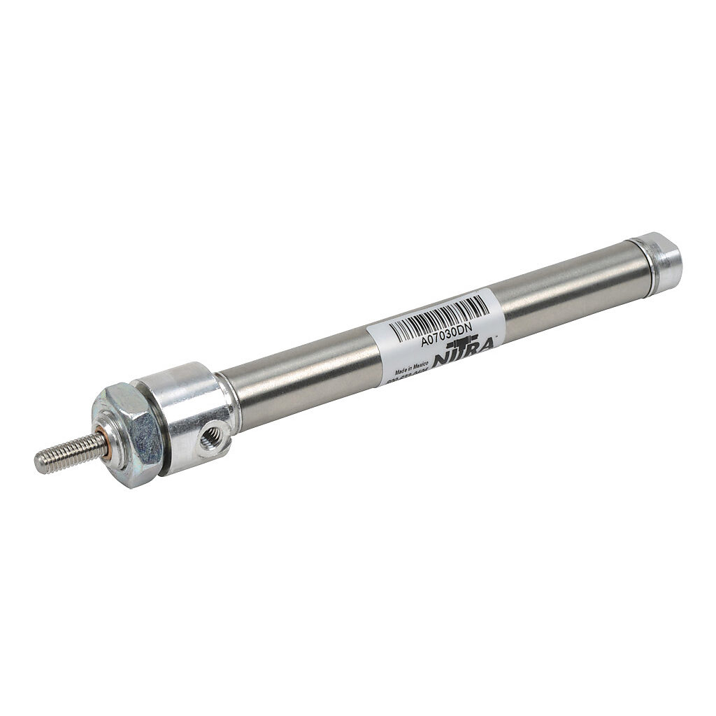 A07030DN - NITRA pneumatic cylinder, non-repairable, 7/16in bore, 3/16in rod diameter, 3in stroke, double acting, front nose mount.