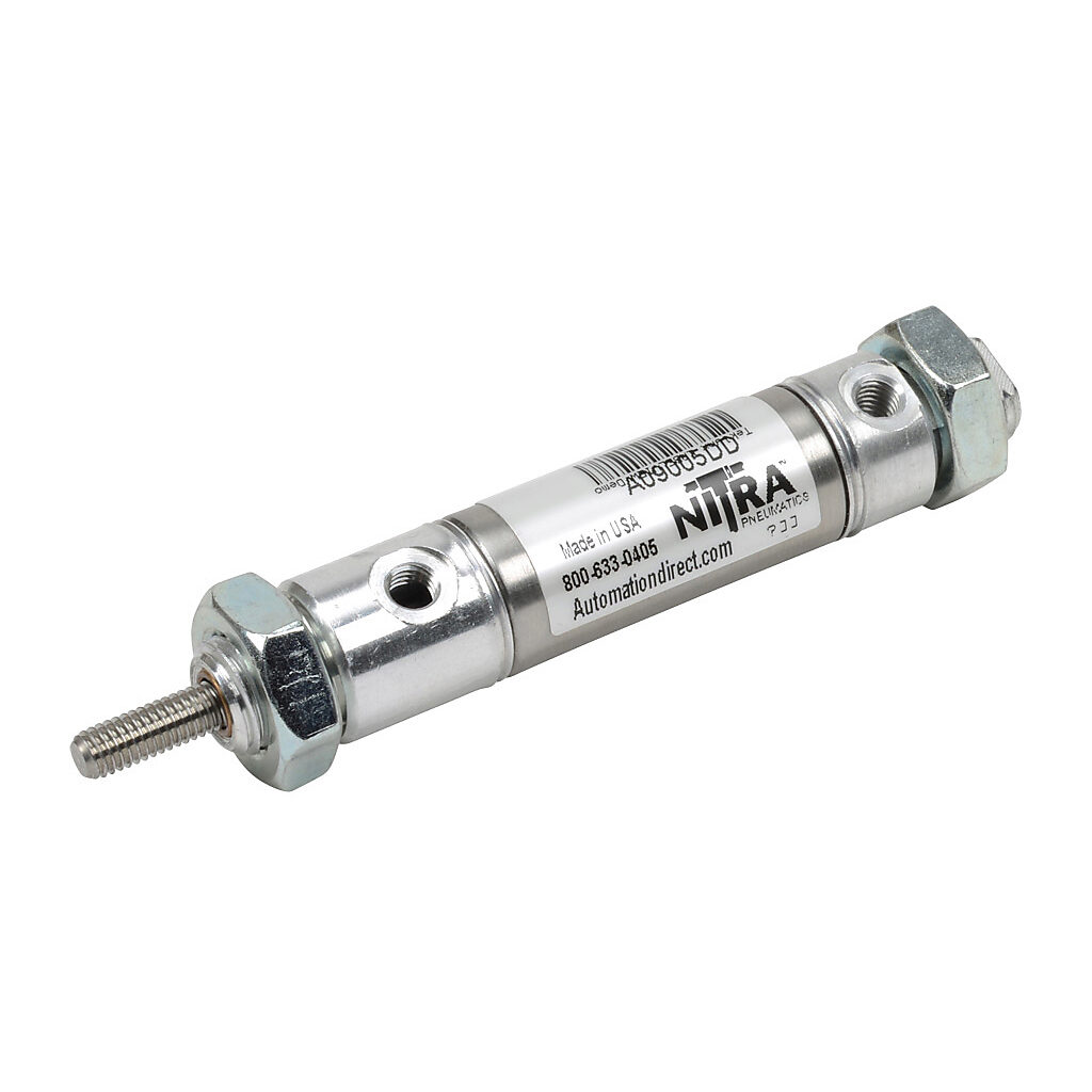 A09005DD - NITRA pneumatic cylinder, non-repairable, 9/16in bore, 3/16in rod diameter, 1/2in stroke, double acting, double end mount.