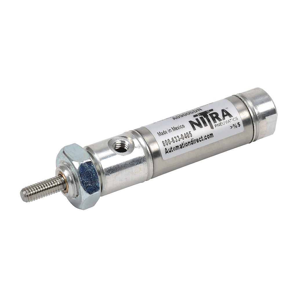 A09005DN - NITRA pneumatic cylinder, non-repairable, 9/16in bore, 3/16in rod diameter, 1/2in stroke, double acting, front nose mount.