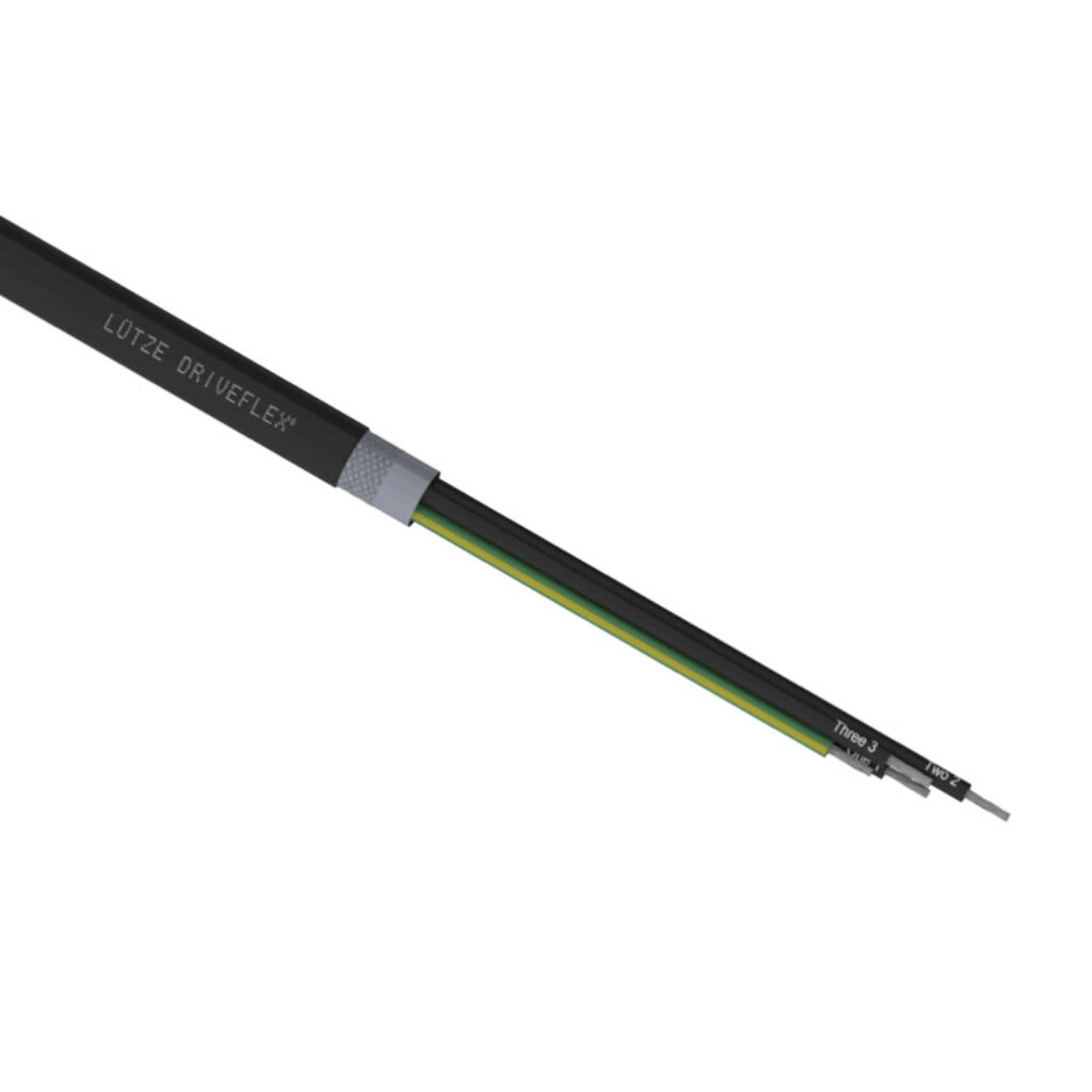 A1061004-1 - LUTZE DRIVEFLEX VFD cable, shielded, 4 conductors (includes ground), 10 AWG, 105-stranded, tinned copper, XLPE conductor insulation material, XHHW-2 jacket, black, cut to length.