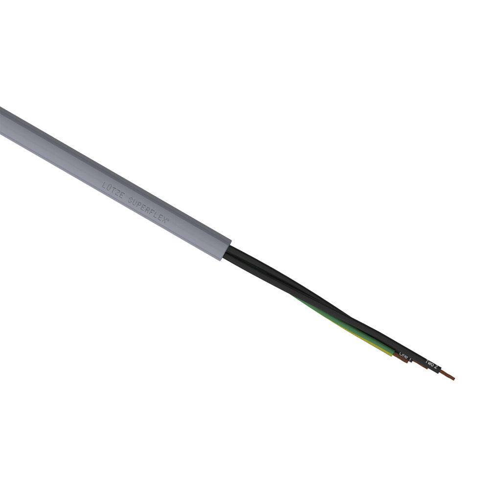 A1481603-1 - LUTZE SUPERFLEX continuous flexing control cable, unshielded, 3 conductors (includes ground), 16 AWG (1.50mm2), bare copper, TPE conductor insulation material, black with white numbers and green/yellow ground, PVC jacket, gray, cut to...