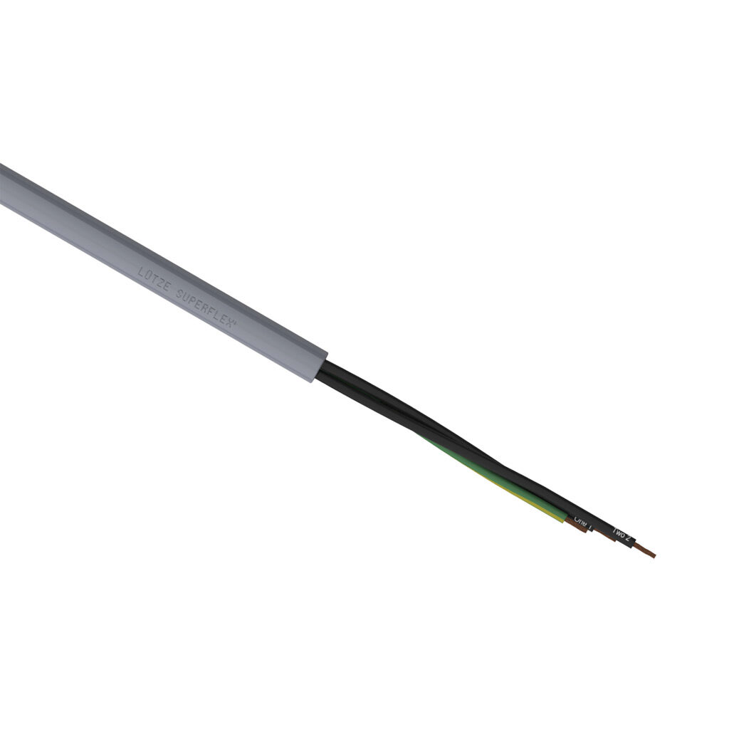 A1481803-1 - LUTZE SUPERFLEX continuous flexing control cable, unshielded, 3 conductors (includes ground), 18 AWG (1.0mm2), bare copper, TPE conductor insulation material, black with white numbers and green/yellow ground, PVC jacket, gray, cut to ...