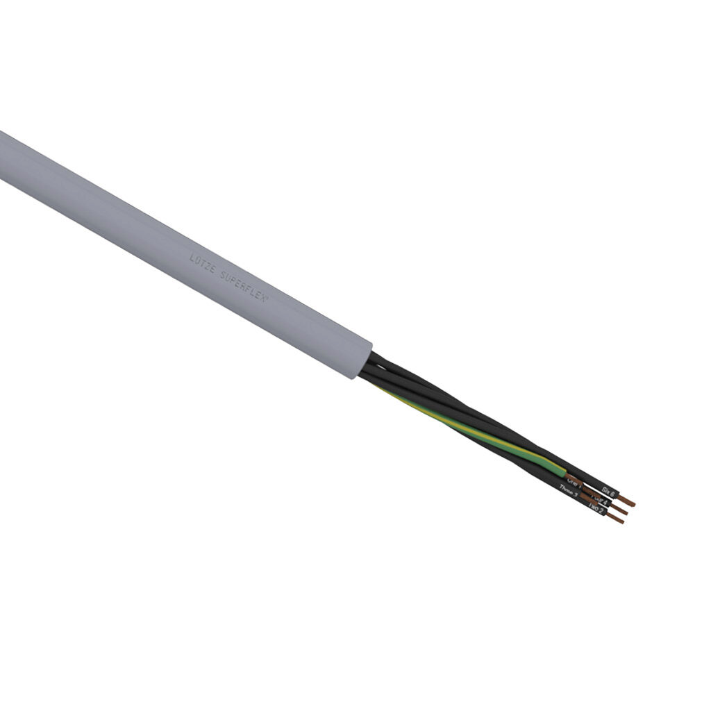 A1481807-1 - LUTZE SUPERFLEX continuous flexing control cable, unshielded, 7 conductors (includes ground), 18 AWG (1.0mm2), bare copper, TPE conductor insulation material, black with white numbers and green/yellow ground, PVC jacket, gray, cut to ...