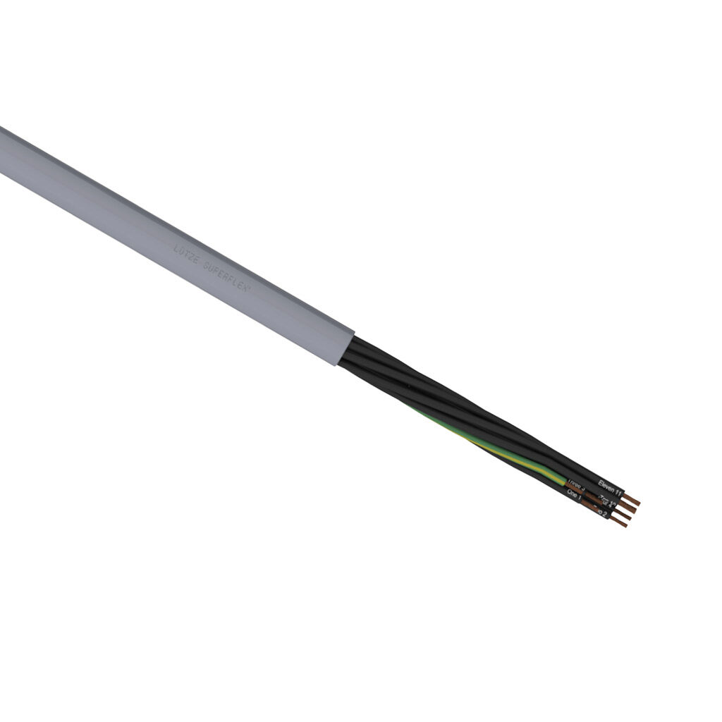 A1481812-1 - LUTZE SUPERFLEX continuous flexing control cable, unshielded, 12 conductors (includes ground), 18 AWG (1.0mm2), bare copper, TPE conductor insulation material, black with white numbers and green/yellow ground, PVC jacket, gray, cut to...