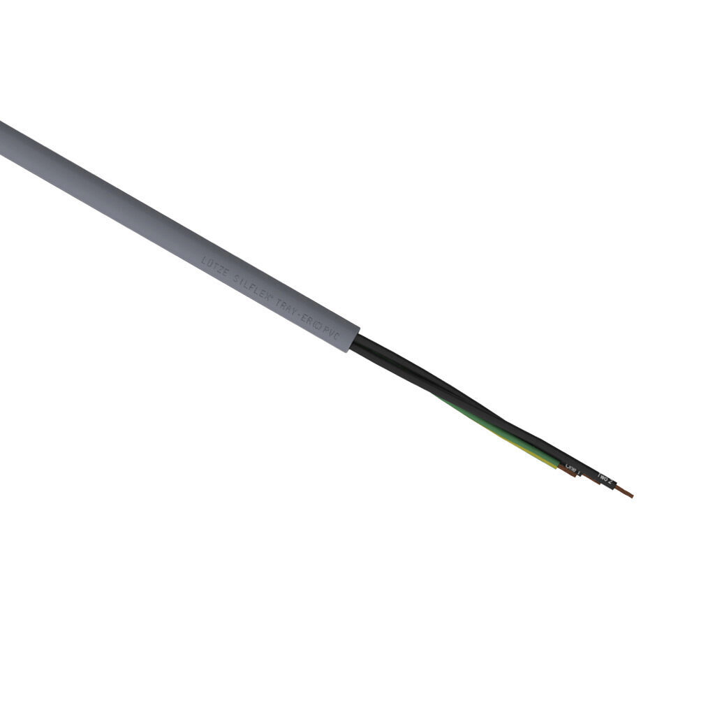 A3081203-1 - LUTZE Silflex flexible control cable, unshielded, 3 conductors (includes ground), 12 AWG, bare copper, PVC/Nylon conductor insulation material, black with white numbers and green/yellow ground, PVC jacket, gray, cut to length.