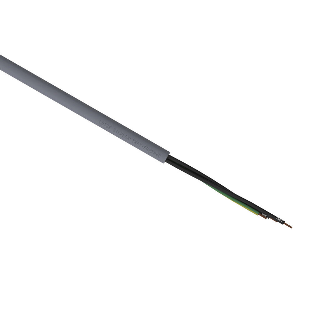A3081403-1 - LUTZE Silflex flexible control cable, unshielded, 3 conductors (includes ground), 14 AWG, bare copper, PVC/Nylon conductor insulation material, black with white numbers and green/yellow ground, PVC jacket, gray, cut to length.