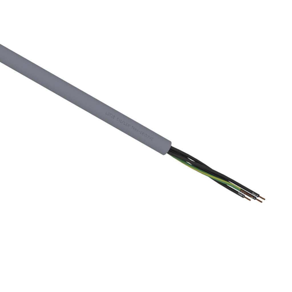 A3081405-1 - LUTZE Silflex flexible control cable, unshielded, 5 conductors (includes ground), 14 AWG, bare copper, PVC/Nylon conductor insulation material, black with white numbers and green/yellow ground, PVC jacket, gray, cut to length.
