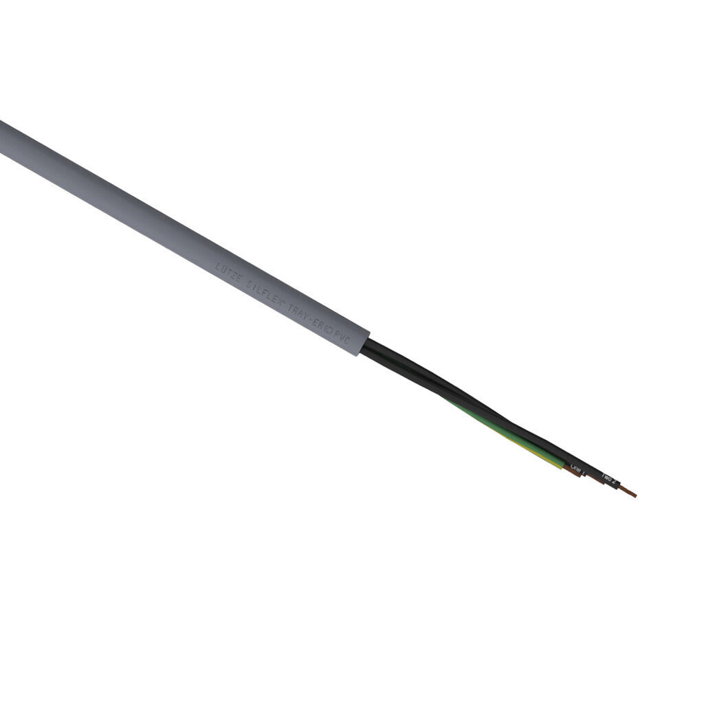 A3081603-1 - LUTZE Silflex flexible control cable, unshielded, 3 conductors (includes ground), 16 AWG, bare copper, PVC/Nylon conductor insulation material, black with white numbers and green/yellow ground, PVC jacket, gray, cut to length.