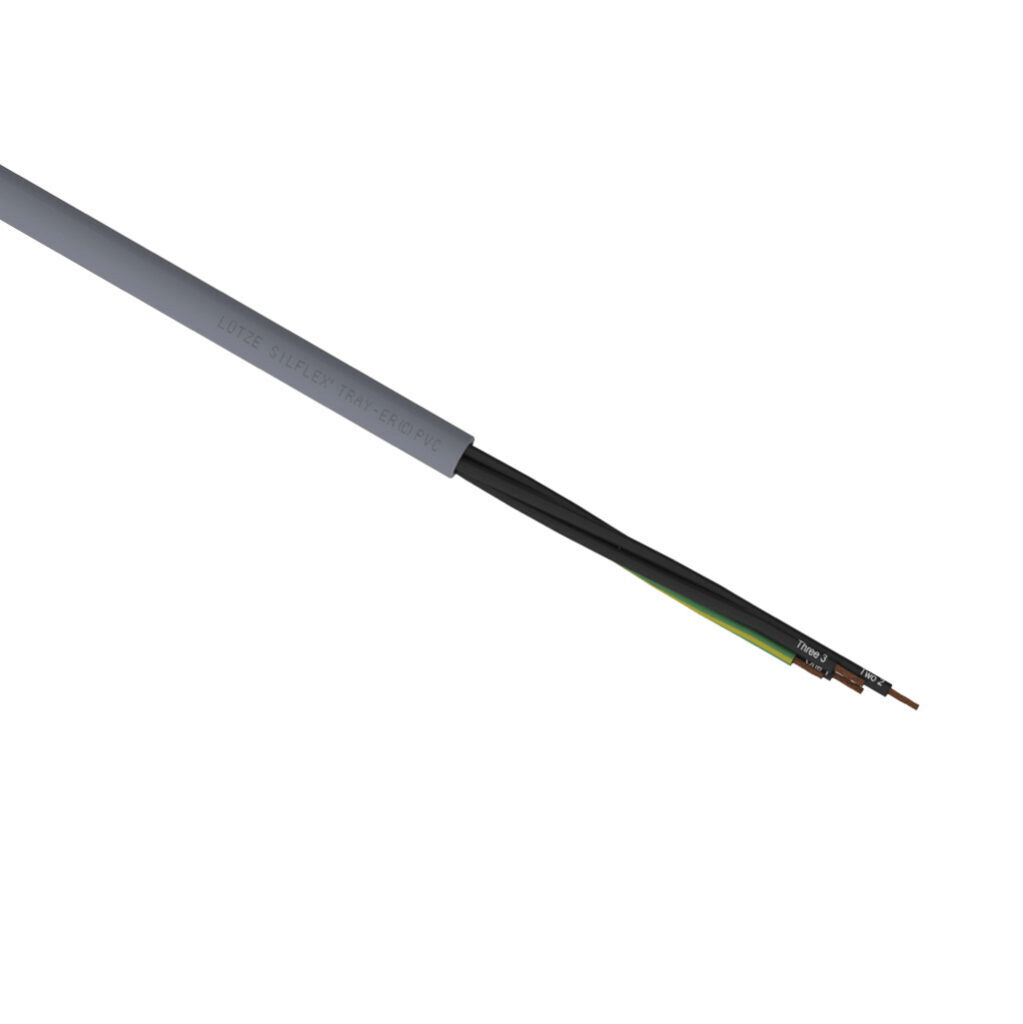 A3081604-1 - LUTZE Silflex flexible control cable, unshielded, 4 conductors (includes ground), 16 AWG, bare copper, PVC/Nylon conductor insulation material, black with white numbers and green/yellow ground, PVC jacket, gray, cut to length.