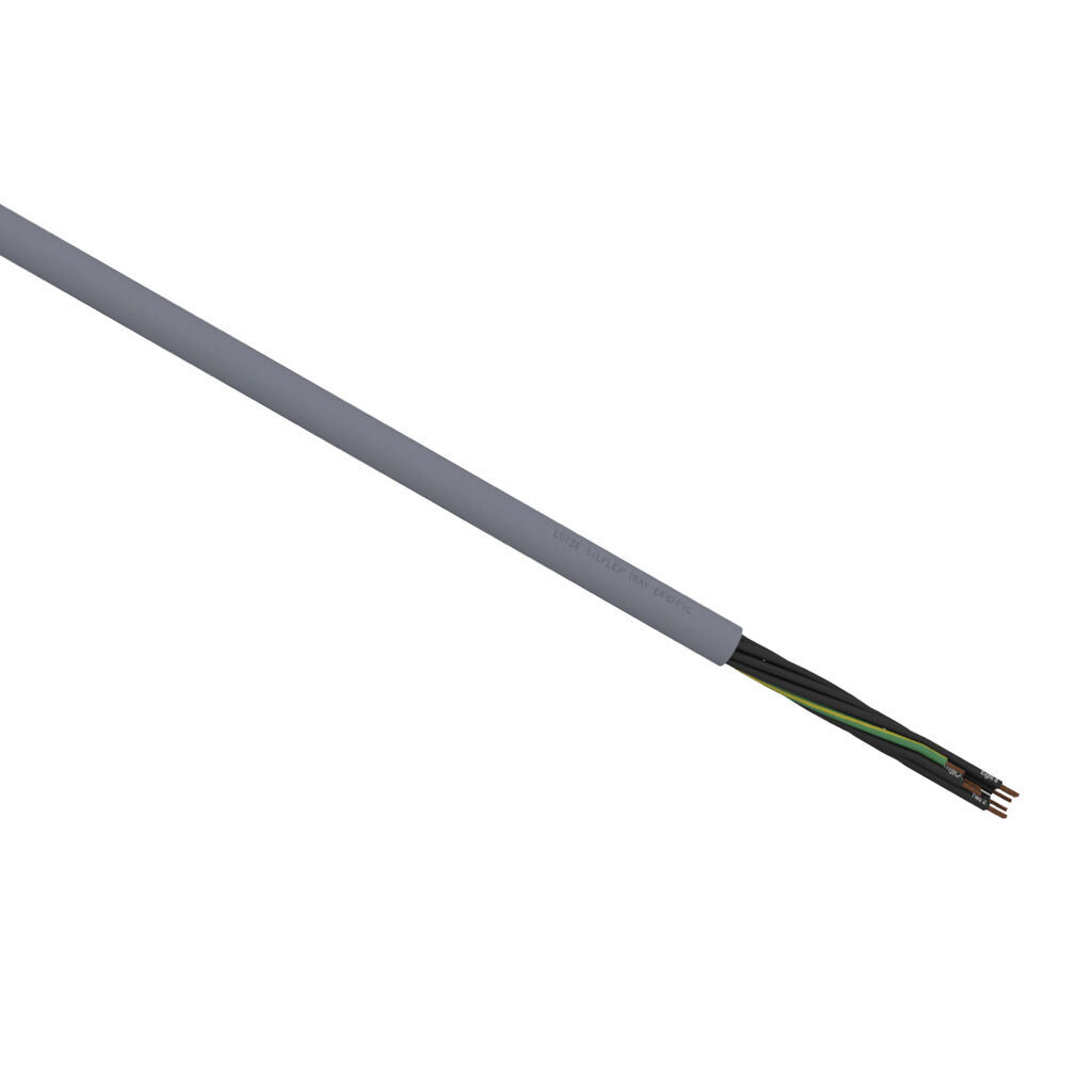 A3081809-1 - LUTZE Silflex flexible control cable, unshielded, 9 conductors (includes ground), 18 AWG, bare copper, PVC/Nylon conductor insulation material, black with white numbers and green/yellow ground, PVC jacket, gray, cut to length.