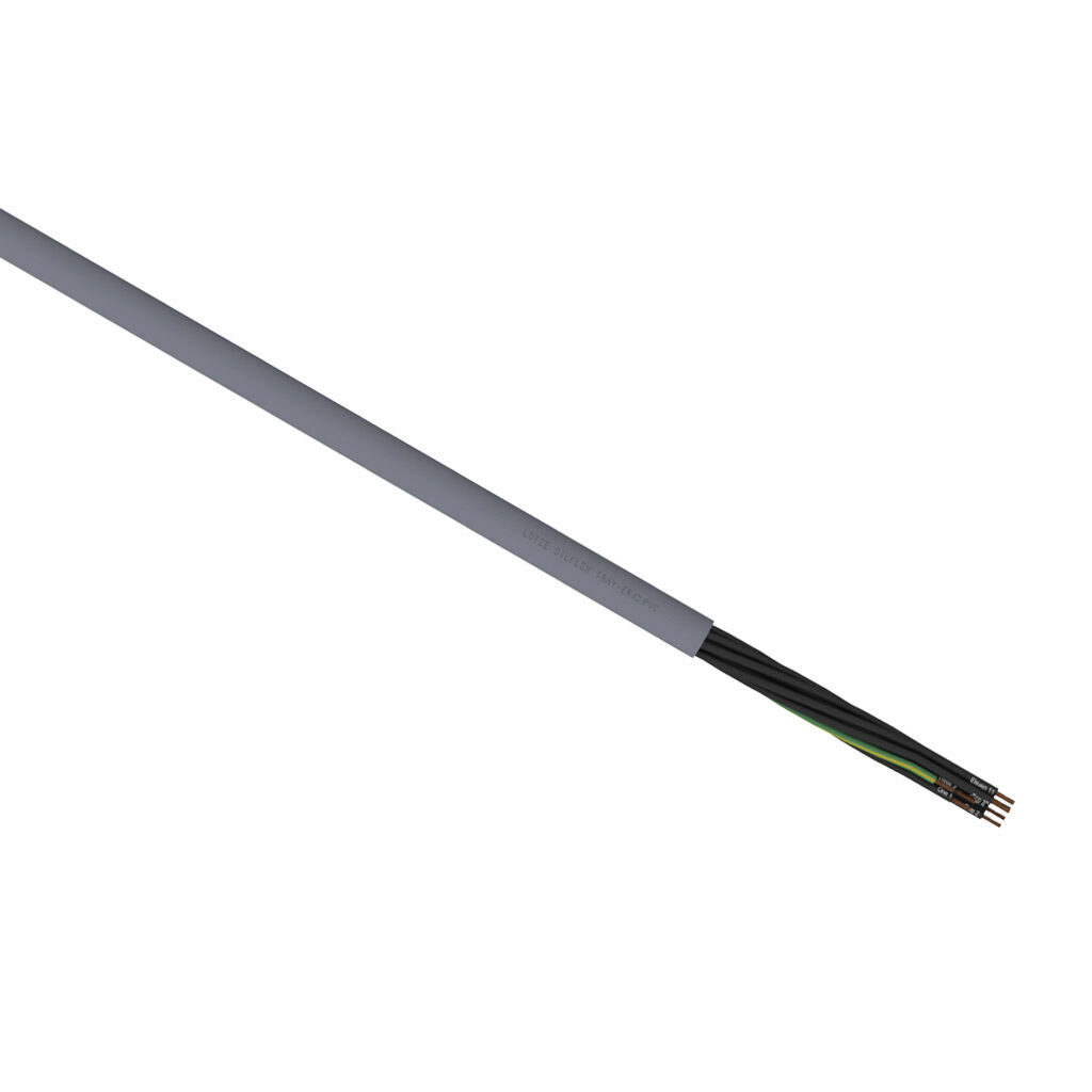 A3081812-1 - LUTZE Silflex flexible control cable, unshielded, 12 conductors (includes ground), 18 AWG, bare copper, PVC/Nylon conductor insulation material, black with white numbers and green/yellow ground, PVC jacket, gray, cut to length.