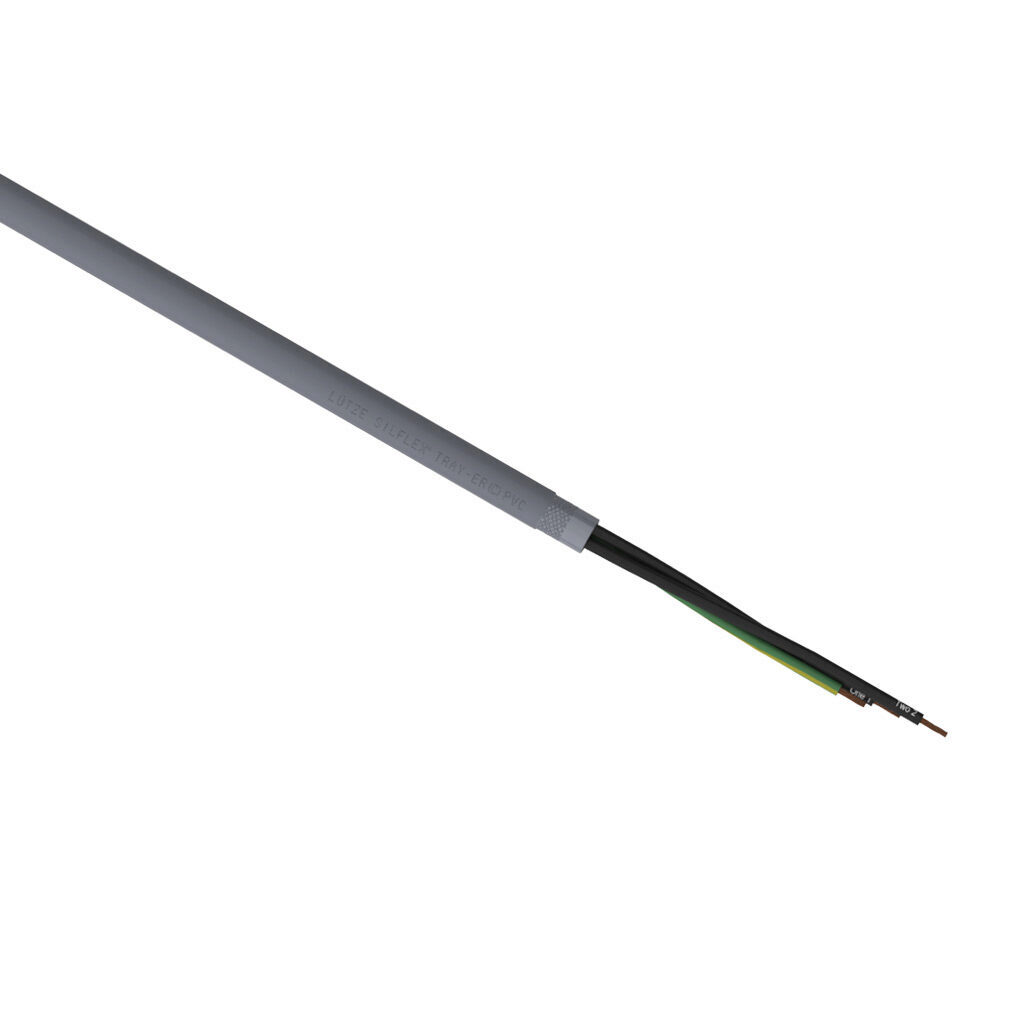 A3091403-1 - LUTZE Silflex flexible control cable, shielded, 3 conductors (includes ground), 14 AWG, bare copper, PVC/Nylon conductor insulation material, black with white numbers and green/yellow ground, PVC jacket, gray, cut to length.