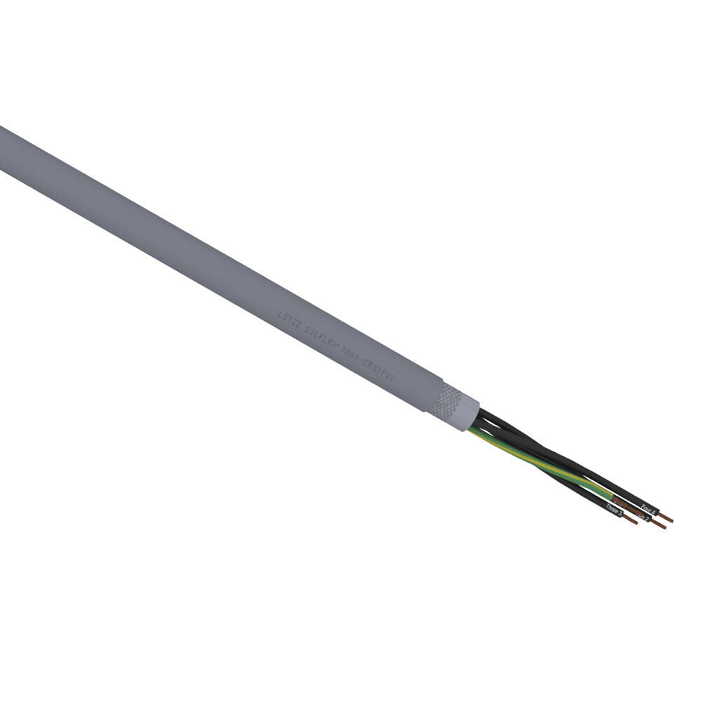 A3091605-1 - LUTZE Silflex flexible control cable, shielded, 5 conductors (includes ground), 16 AWG, bare copper, PVC/Nylon conductor insulation material, black with white numbers and green/yellow ground, PVC jacket, gray, cut to length.
