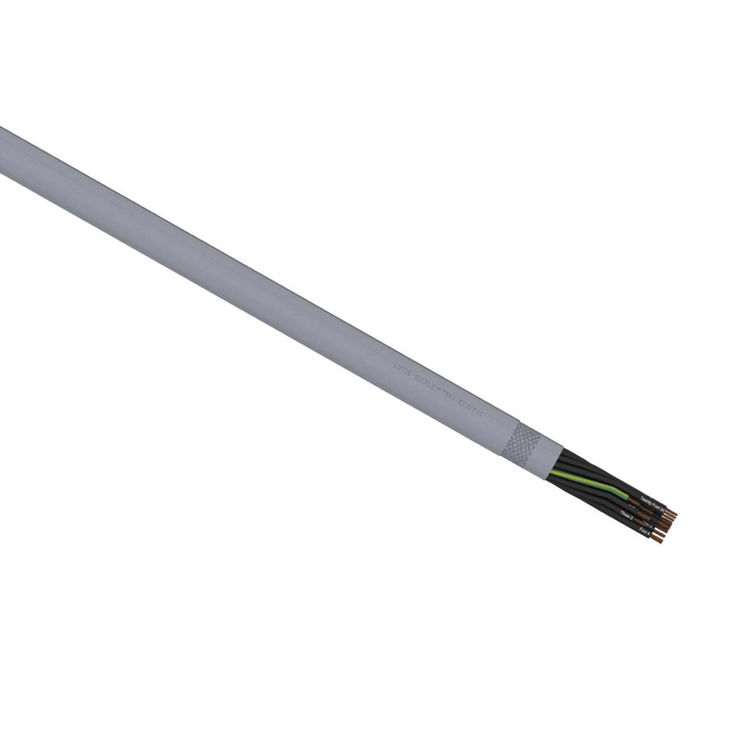 A3091625-1 - LUTZE Silflex flexible control cable, shielded, 25 conductors (includes ground), 16 AWG, bare copper, PVC/Nylon conductor insulation material, black with white numbers and green/yellow ground, PVC jacket, gray, cut to length.