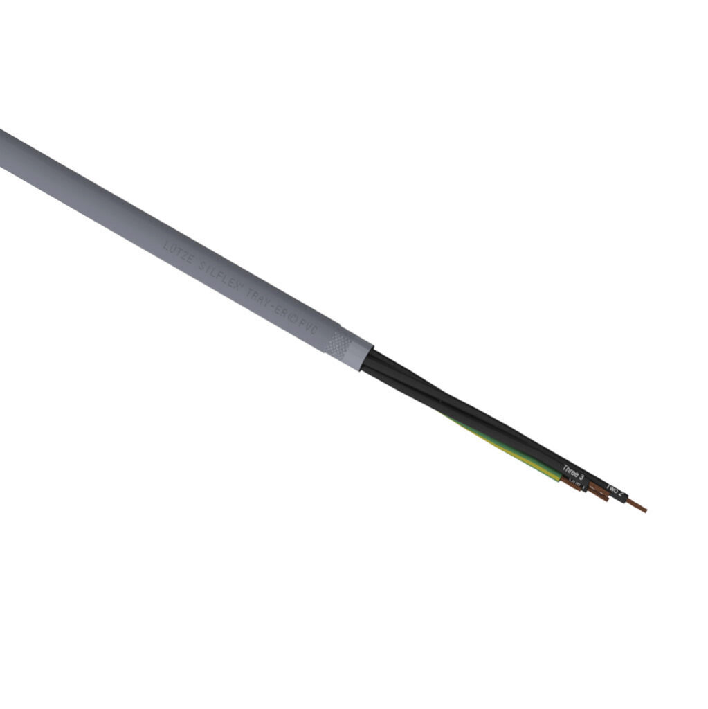 A3091804-1 - LUTZE Silflex flexible control cable, shielded, 4 conductors (includes ground), 18 AWG, bare copper, PVC/Nylon conductor insulation material, black with white numbers and green/yellow ground, PVC jacket, gray, cut to length.
