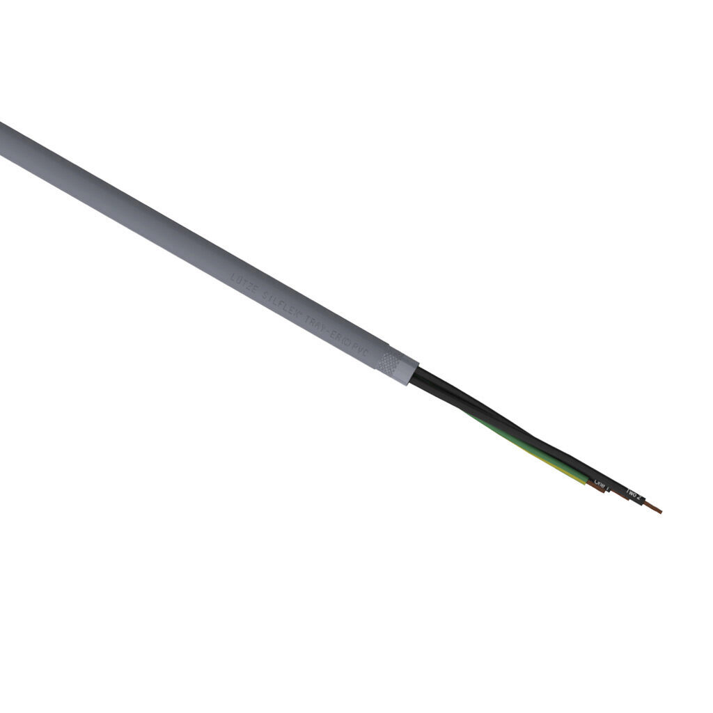 A3092003-1 - LUTZE Silflex flexible control cable, shielded, 3 conductors (includes ground), 20 AWG, bare copper, PVC/Nylon conductor insulation material, black with white numbers and green/yellow ground, PVC jacket, gray, cut to length.