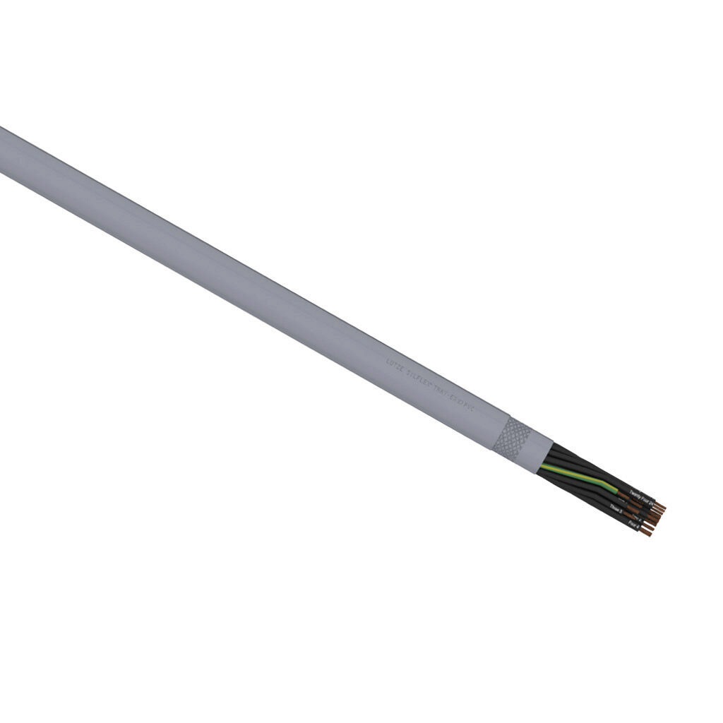 A3092025-1 - LUTZE Silflex flexible control cable, shielded, 25 conductors (includes ground), 20 AWG, bare copper, PVC/Nylon conductor insulation material, black with white numbers and green/yellow ground, PVC jacket, gray, cut to length.