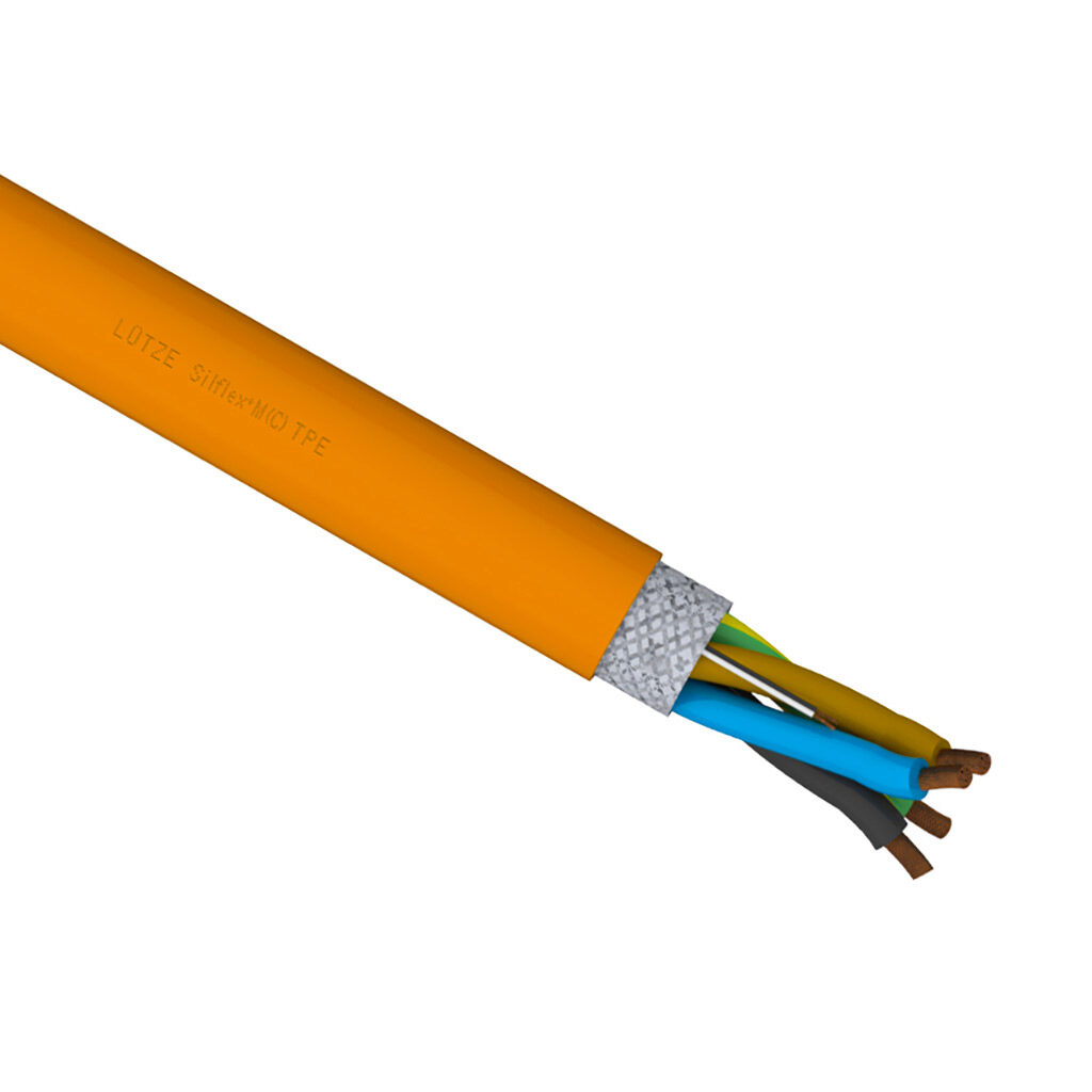 A3170804-1 - LUTZE Silflex flexible servo cable, shielded, 4 conductors (includes ground), 8 AWG, bare copper, (1) shielded 18 AWG twisted pair, PVC/Nylon conductor insulation material, brown, black, blue and green/yellow ground, TPE jacket, orang...