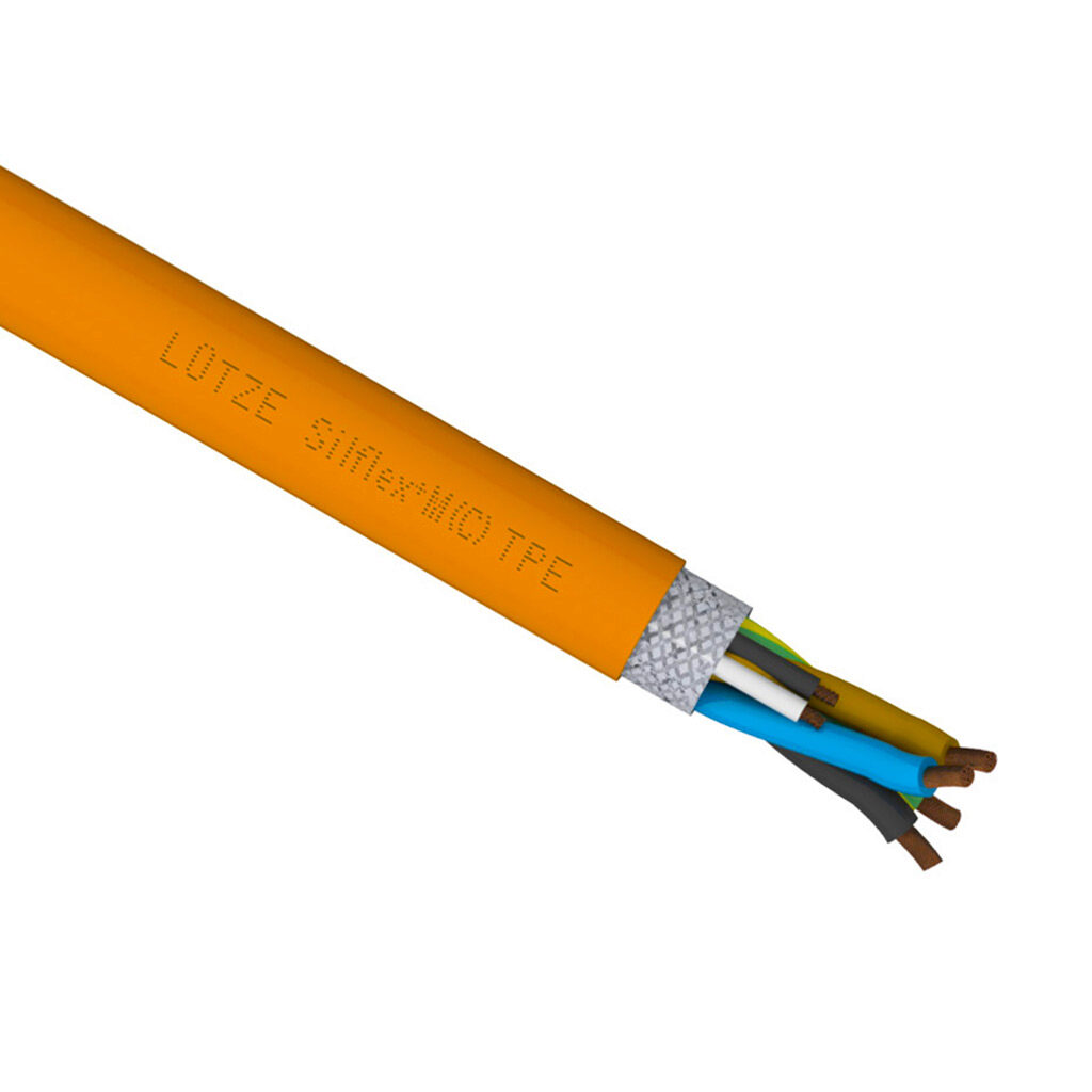 A3171604-1 - LUTZE Silflex flexible servo cable, shielded, 4 conductors (includes ground), 16 AWG, bare copper, (1) shielded 18 AWG twisted pair, PVC/Nylon conductor insulation material, brown, black, blue and green/yellow ground, TPE jacket, oran...