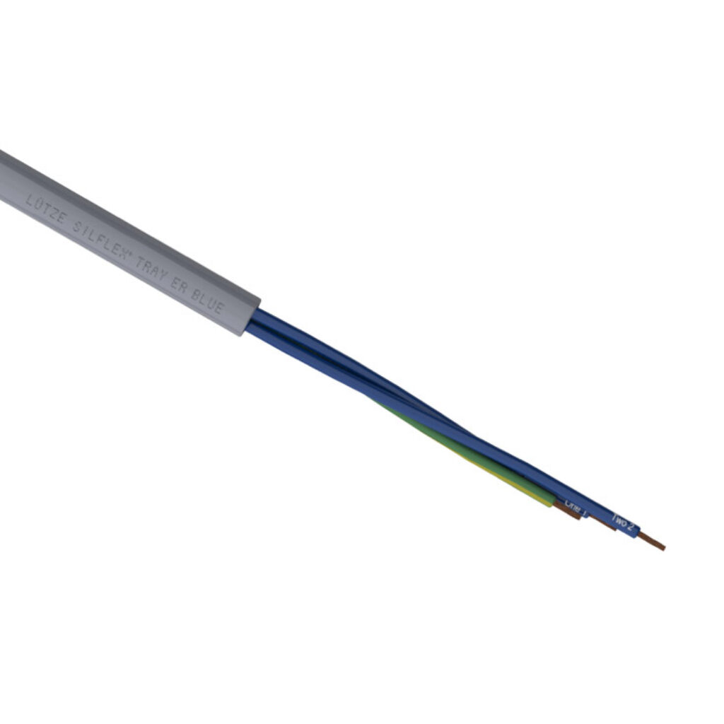 A3251603-1 - LUTZE Silflex flexible control cable, unshielded, 3 conductors (includes ground), 16 AWG, bare copper, PVC/Nylon conductor insulation material, blue with white numbers and green/yellow ground, PVC jacket, gray, cut to length.