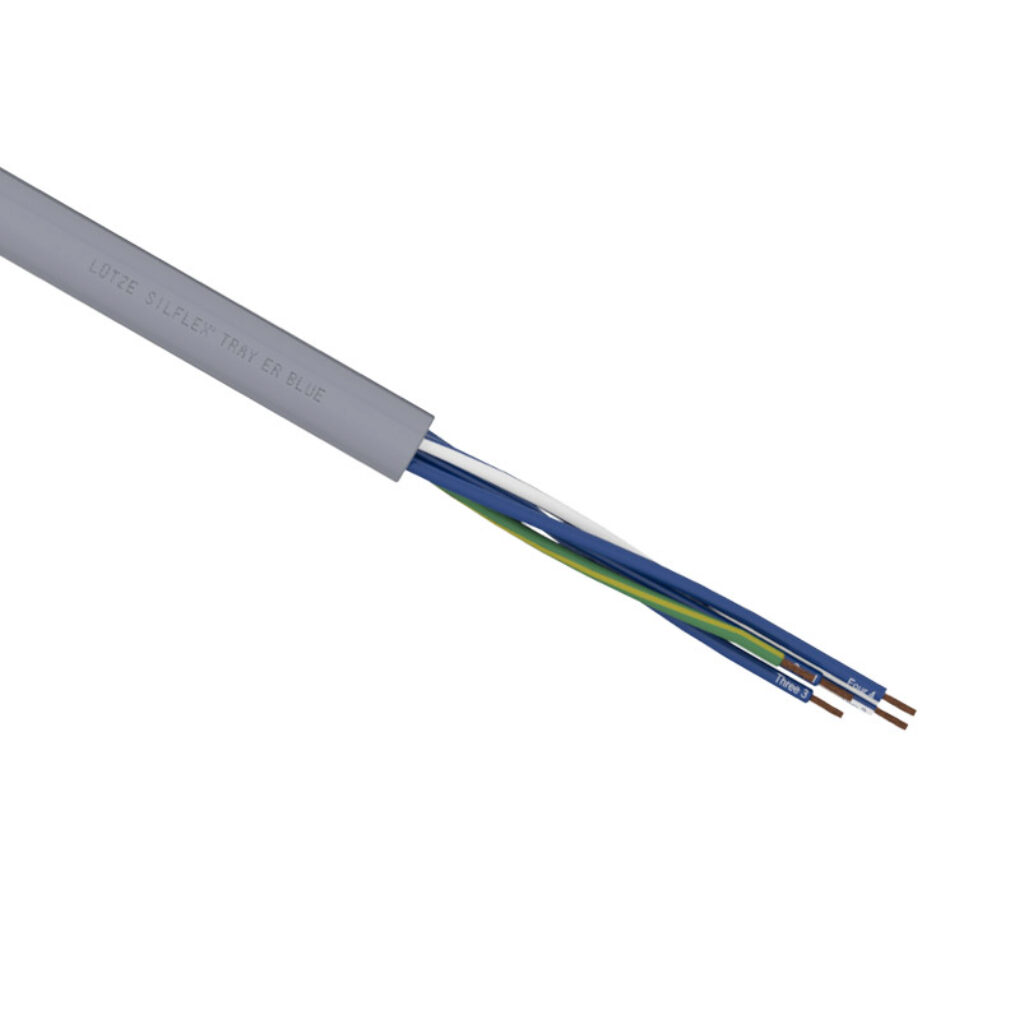 A3251605-1 - LUTZE Silflex flexible control cable, unshielded, 5 conductors (includes ground), 16 AWG, bare copper, PVC/Nylon conductor insulation material, blue with white numbers and green/yellow ground, #2 conductor is white/blue, PVC jacket, g...