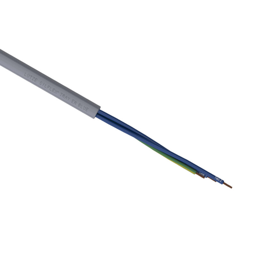 A3251803-1 - LUTZE Silflex flexible control cable, unshielded, 3 conductors (includes ground), 18 AWG, bare copper, PVC/Nylon conductor insulation material, blue with white numbers and green/yellow ground, PVC jacket, gray, cut to length.