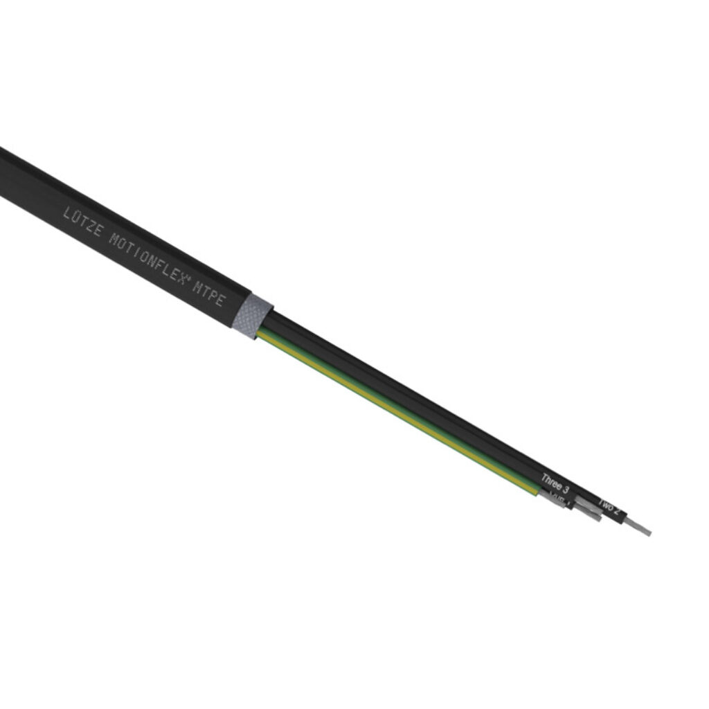 A4061204-1 - LUTZE MOTIONFLEX continuous flexing VFD cable, shielded, 4 conductors (includes ground), 12 AWG, 168-stranded, tinned copper, XLPE conductor insulation material, XHHW-2 jacket, black, cut to length.