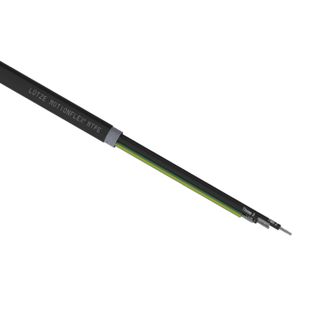 A4061404-1 - LUTZE MOTIONFLEX continuous flexing VFD cable, shielded, 4 conductors (includes ground), 14 AWG, 104-stranded, tinned copper, XLPE conductor insulation material, XHHW-2 jacket, black, cut to length.