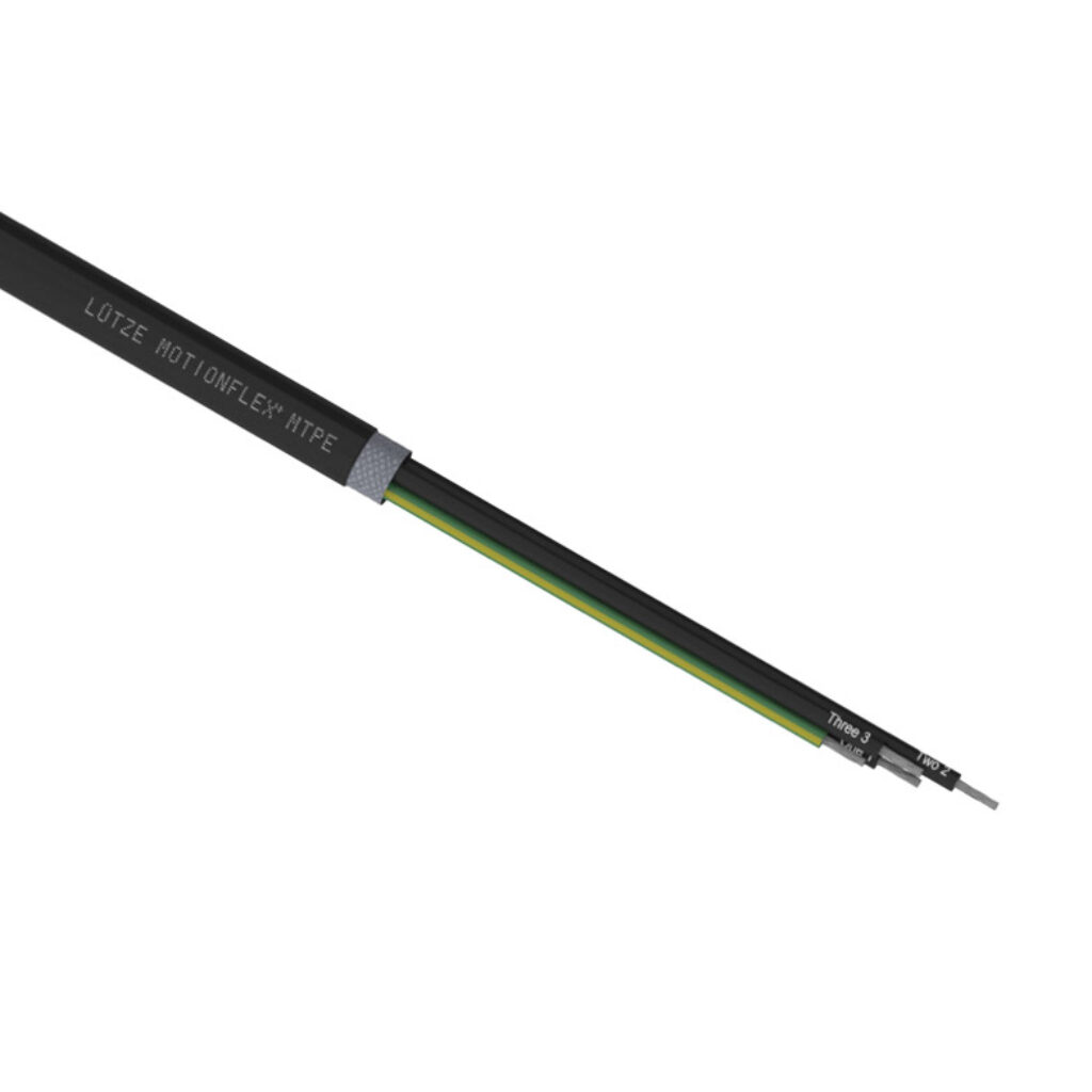 A4061804-1 - LUTZE MOTIONFLEX continuous flexing VFD cable, shielded, 4 conductors (includes ground), 18 AWG, 41-stranded, tinned copper, XLPE conductor insulation material, XHHW-2 jacket, black, cut to length.