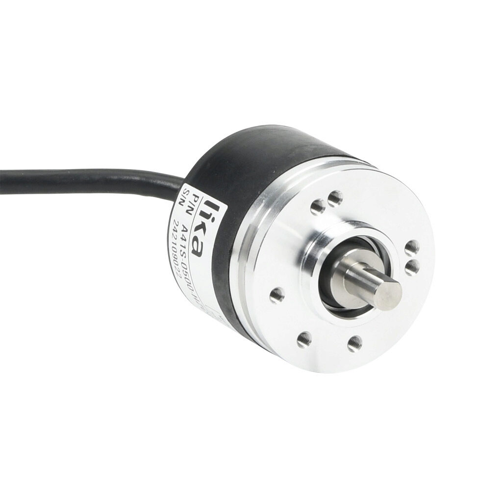 A41S-0500-HZCP6-AL2 - Lika Electronic A41 series incremental (quadrature) rotary encoder, 5-30 VDC, universal (line driver or NPN/PNP open collector) output, light duty, 500 ppr, 1/4in solid shaft, 41mm diameter body, IP64, 6.5ft/2m cable length, ...
