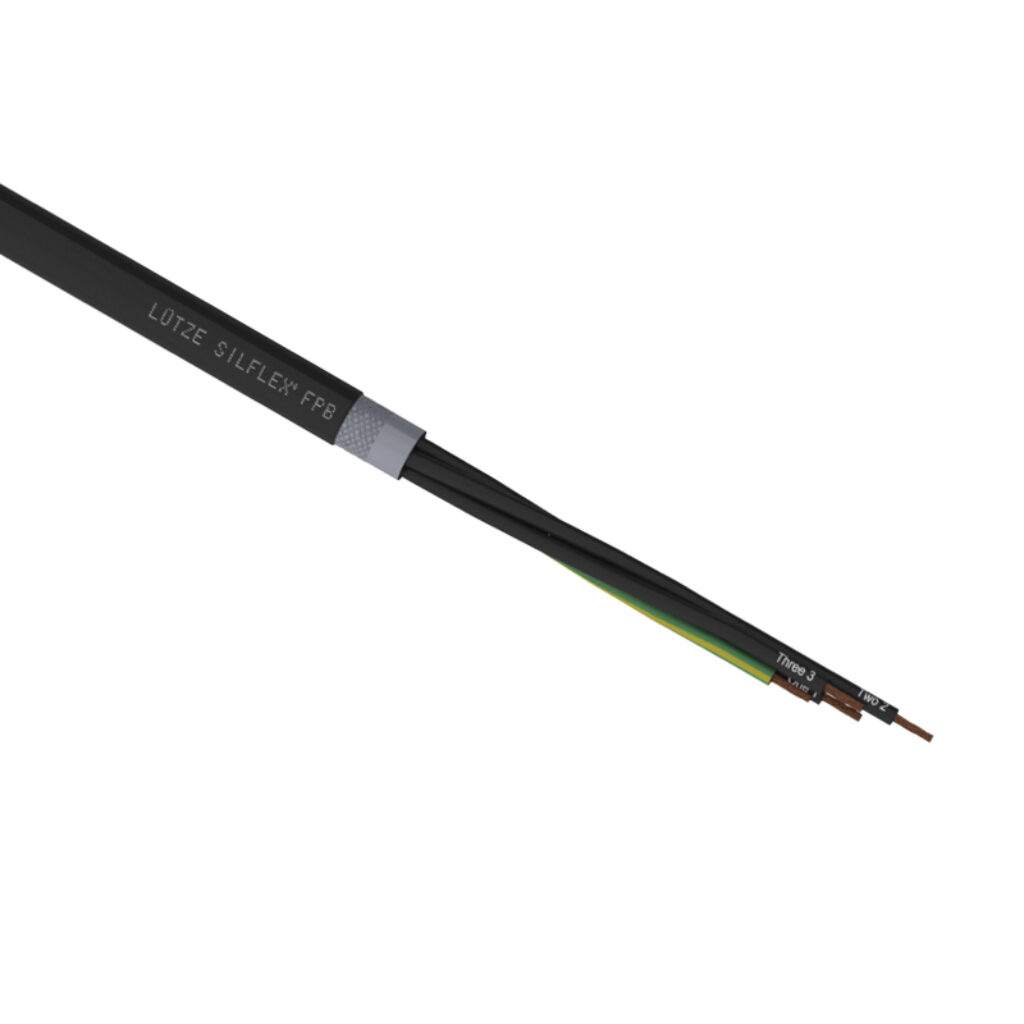 A6021004-1 - LUTZE Silflex FBP flexible control cable, shielded, 4 conductors (includes ground), 10 AWG, bare copper, polypropylene conductor insulation material, black with white numbers and green/yellow ground, TPE jacket, black, cut to length.