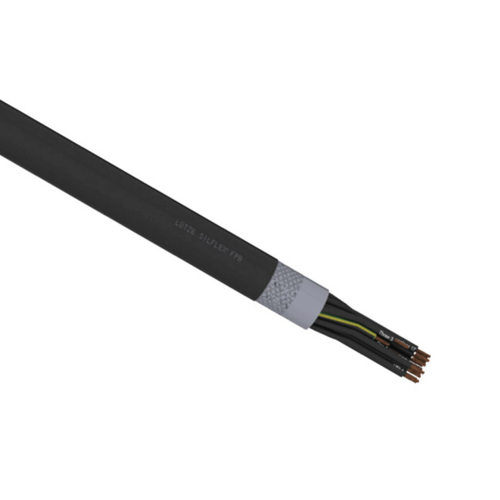 A6021618-1 - LUTZE Silflex FBP flexible control cable, shielded, 18 conductors (includes ground), 16 AWG, bare copper, polypropylene conductor insulation material, black with white numbers and green/yellow ground, TPE jacket, black, cut to length.