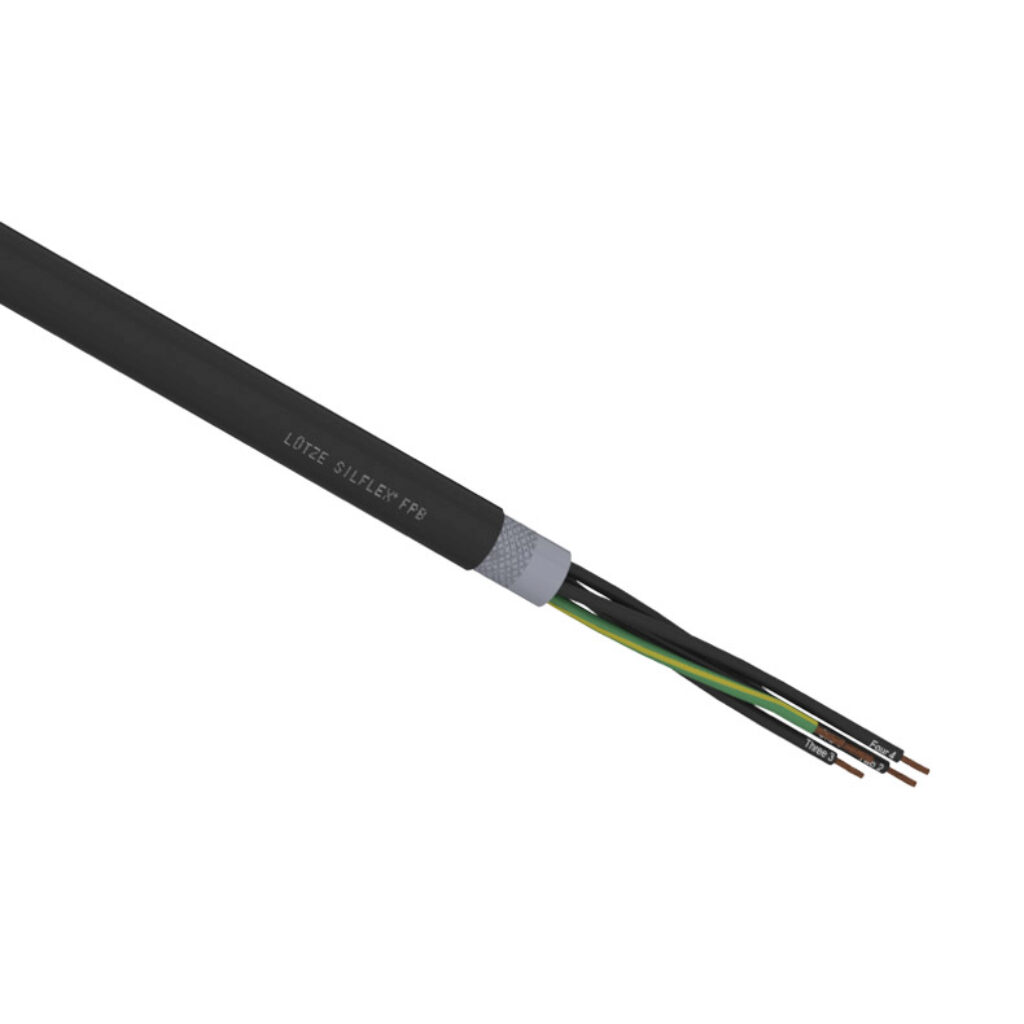 A6021805-1 - LUTZE Silflex FBP flexible control cable, shielded, 5 conductors (includes ground), 18 AWG, bare copper, polypropylene conductor insulation material, black with white numbers and green/yellow ground, TPE jacket, black, cut to length.