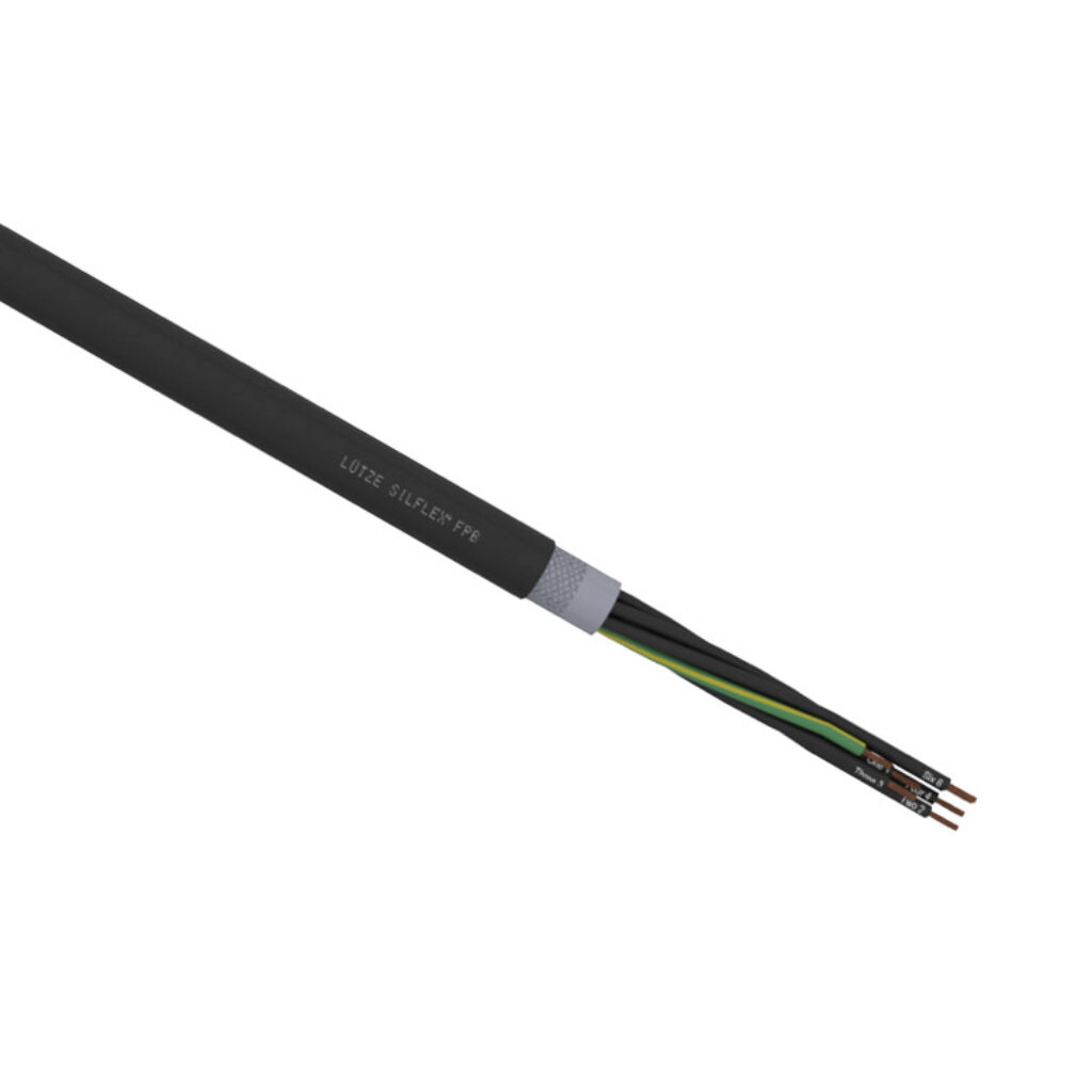 A6021807-1 - LUTZE Silflex FBP flexible control cable, shielded, 7 conductors (includes ground), 18 AWG, bare copper, polypropylene conductor insulation material, black with white numbers and green/yellow ground, TPE jacket, black, cut to length.