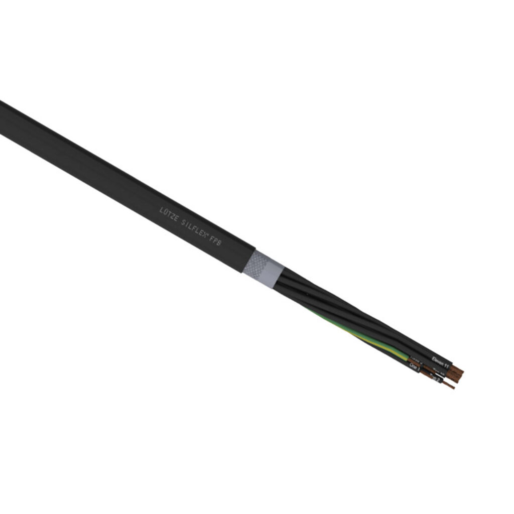 A6021812-1 - LUTZE Silflex FBP flexible control cable, shielded, 12 conductors (includes ground), 18 AWG, bare copper, polypropylene conductor insulation material, black with white numbers and green/yellow ground, TPE jacket, black, cut to length.