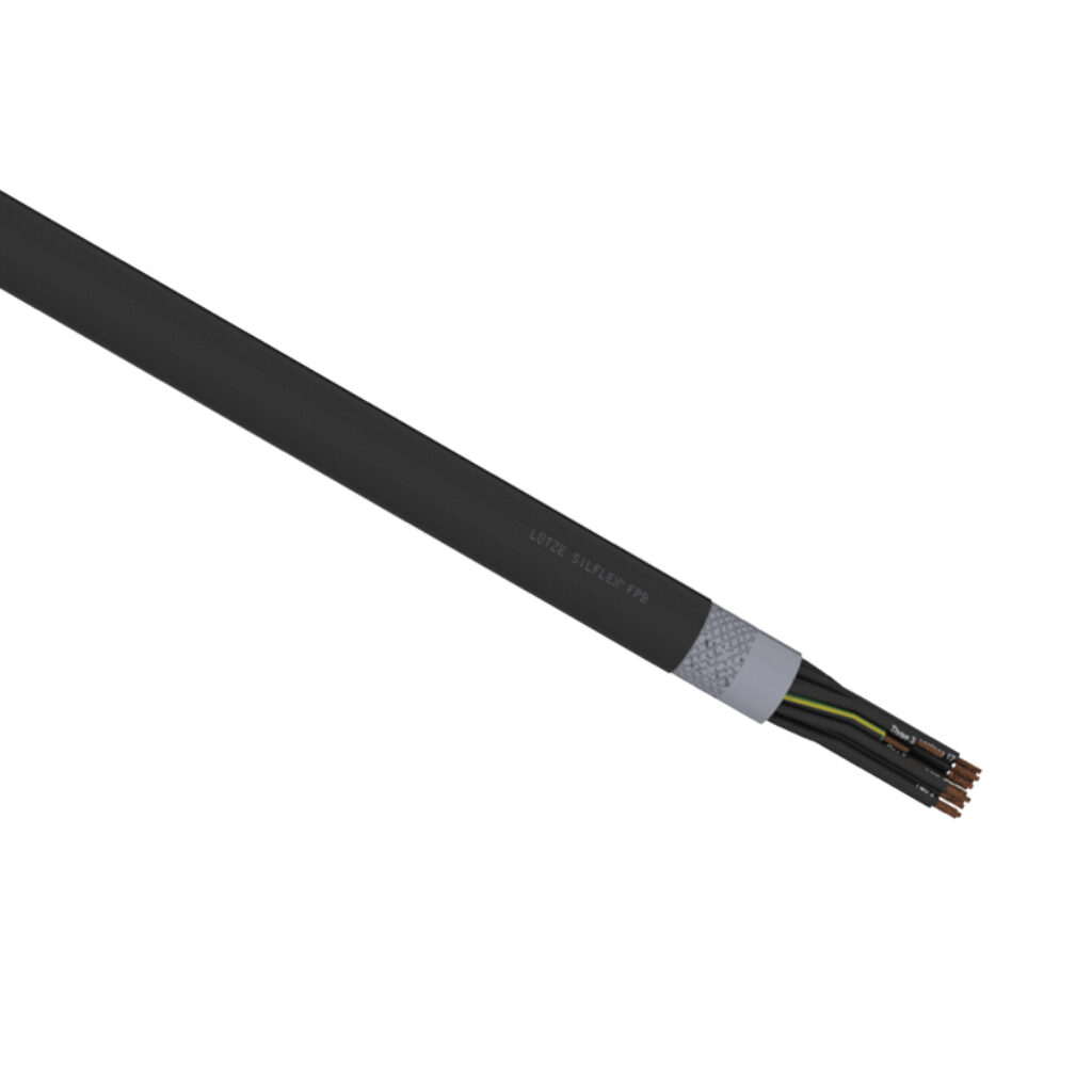A6021818-1 - LUTZE Silflex FBP flexible control cable, shielded, 18 conductors (includes ground), 18 AWG, bare copper, polypropylene conductor insulation material, black with white numbers and green/yellow ground, TPE jacket, black, cut to length.