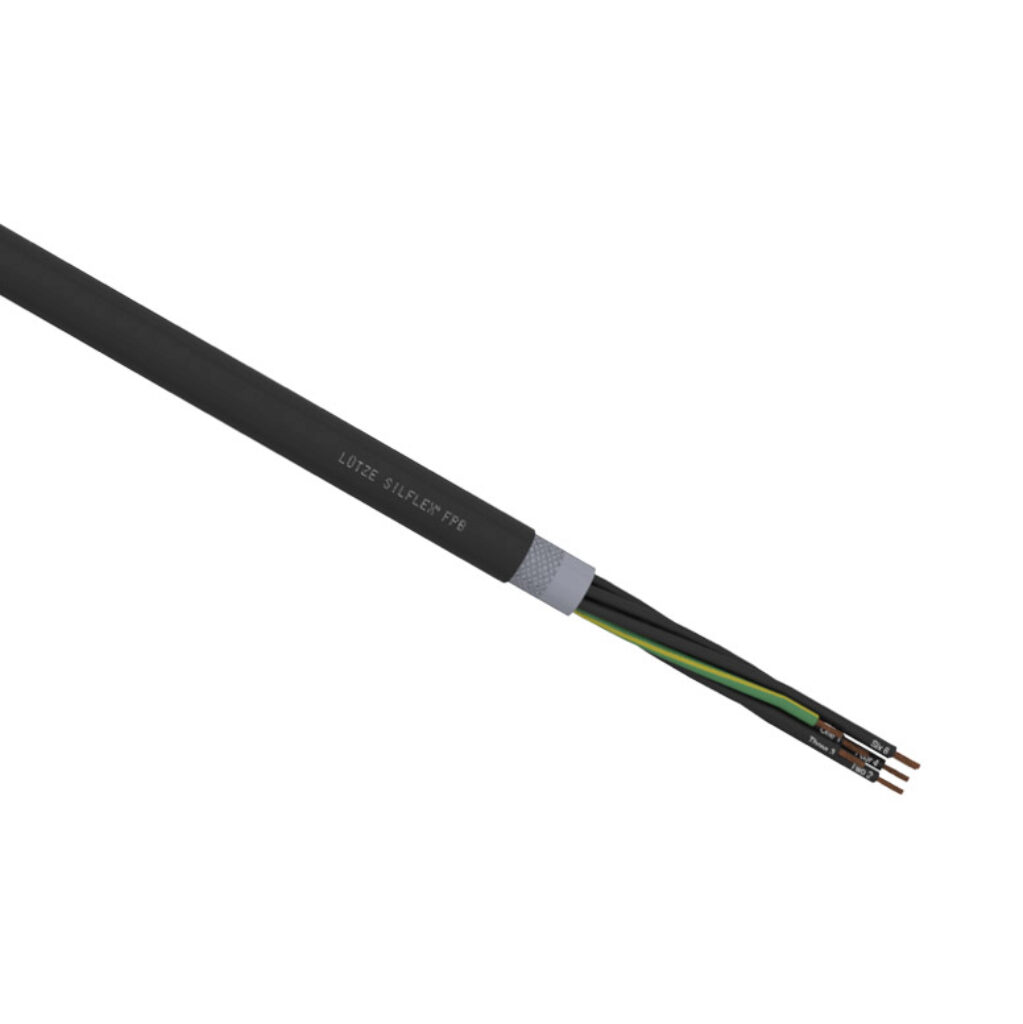 A6022007-1 - LUTZE Silflex FBP flexible control cable, shielded, 7 conductors (includes ground), 20 AWG, bare copper, polypropylene conductor insulation material, black with white numbers and green/yellow ground, TPE jacket, black, cut to length.
