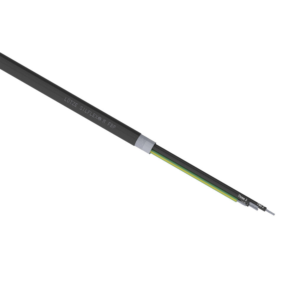 A6061004-1 - LUTZE Silflex FBP VFD cable, overall foil and braid shielded, 4 conductors (includes ground), 10 AWG, tinned copper, XLPE conductor insulation material, black with white numbers and green/yellow ground, TPE jacket, black, cut to length.