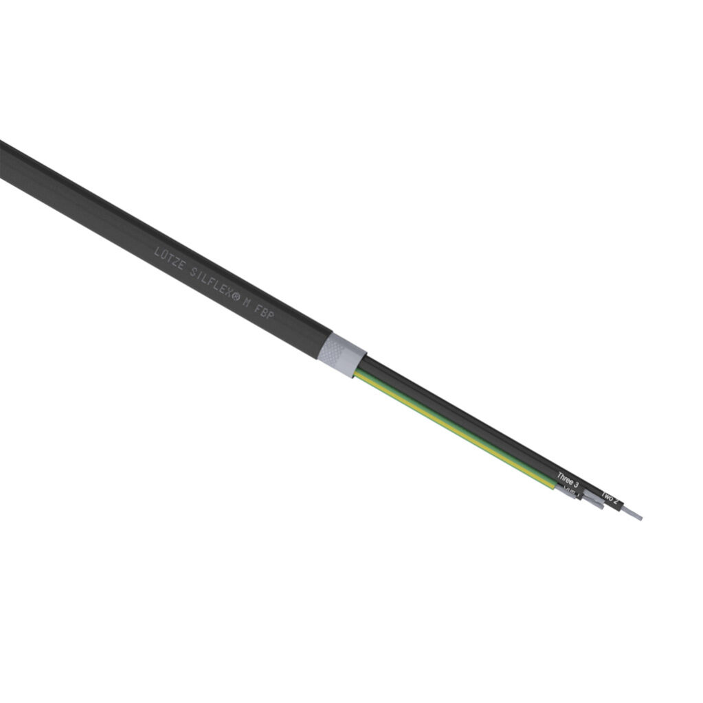 A6061204-1 - LUTZE Silflex FBP VFD cable, overall foil and braid shielded, 4 conductors (includes ground), 12 AWG, tinned copper, XLPE conductor insulation material, black with white numbers and green/yellow ground, TPE jacket, black, cut to length.