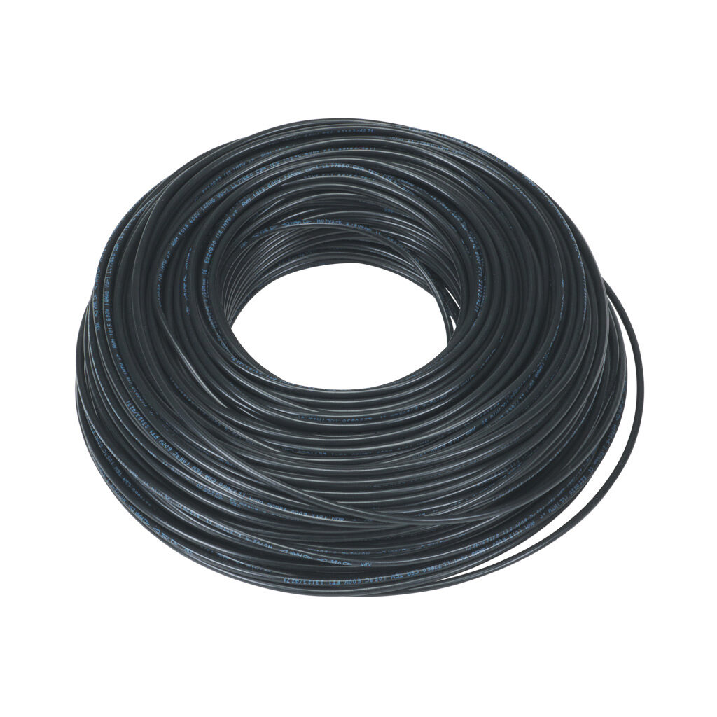A61401 - LUTZE HAR H07V-K hook-up wire, single conductor, 14 AWG (2.50mm2), 50-stranded, tinned copper, PVC conductor insulation material, black, 450/750V (H07V2-K), 600V (MTW), 328ft carton.