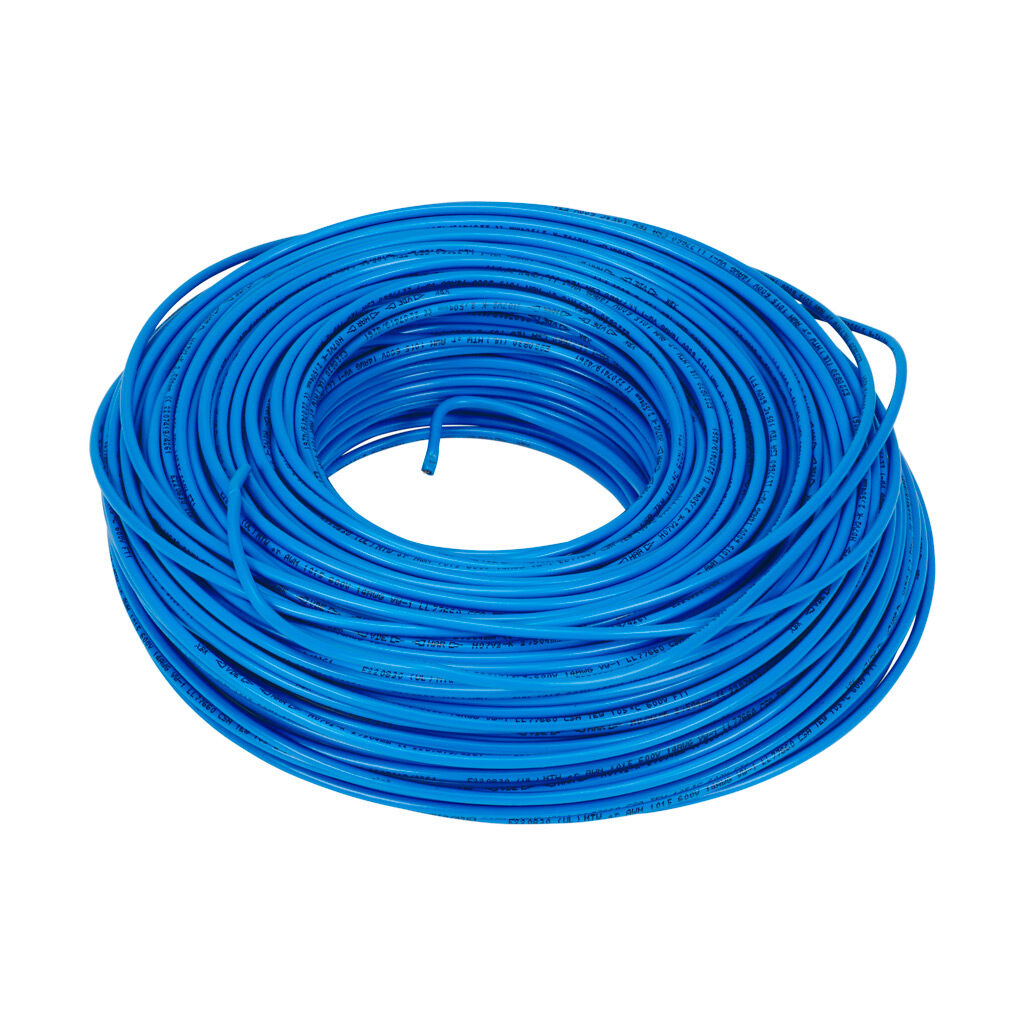 A61402 - LUTZE HAR H07V-K hook-up wire, single conductor, 14 AWG (2.50mm2), 50-stranded, tinned copper, PVC conductor insulation material, blue, 450/750V (H07V2-K), 600V (MTW), 328ft carton.